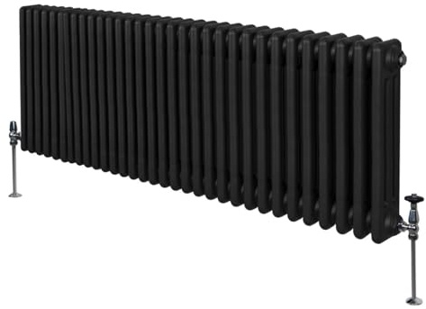 Radiateur Traditionnel à Triple Colonne 600 x 1462 mm, Chauffage Moderne Horizontal en Acier au Carbone Noir Mat, Cuisine Salon Salle de Bain [Brosse, Attaches Murales & Supports INCLUS]