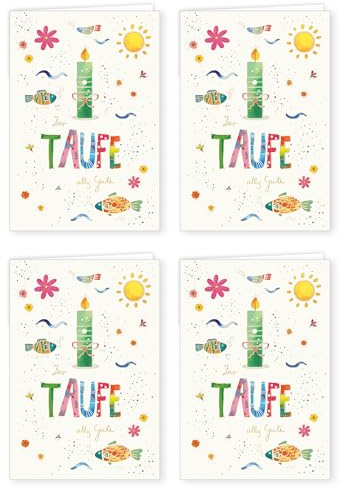 PremiumLine Glückwunschkarten zur Taufe 4 Stück inkl. Briefumschlag Taufkarte Glückwünsche Grußkarte 11,5 x 17 cm umweltfreundliche Klappkarte aus Naturkarton
