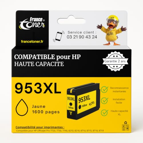 FranceToner Cartouche Compatible pour HP 953XL Jaune Officejet Pro 7740 | Encre Haute Qualité pour Imprimante OfficeJet Pro 7700 7720 7730 7740 8200 8210 8216 8218 8710 8715 8718 8720 8730 8740