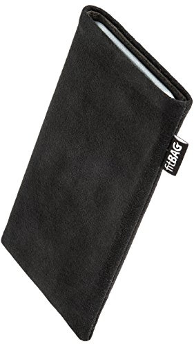 fitBAG Classic Schwarz Handytasche für Apple iPhone 16 Pro Max 6.9 Tasche aus original Alcantara mit Microfaserinnenfutter | Hülle mit Reinigungsfunktion | Made in Germany