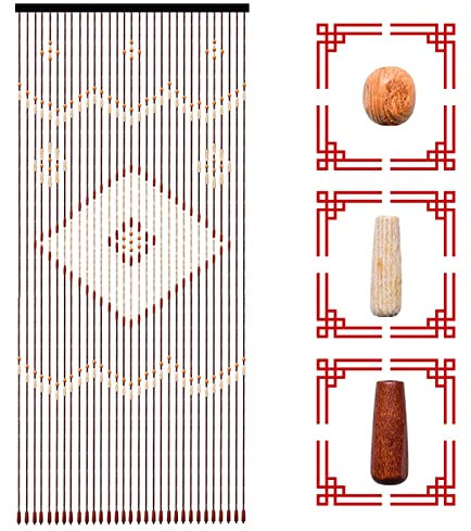 QUIOTUIR 208x90cm Wooden Beaded Bamboo Door Curtain 31 Line Chocolate Brown Hanging Doorway Blind Insect Fly Mosquito Bug Partition Privacy Screen for Home Doorways, Wardrobes, Windows, Bedroom Doors