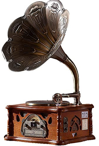 SGKOMN Giradischi retrò, grammofono retrò con Funzione Bluetooth, Giradischi Vintage con subwoofer Integrato, Reco, Brown