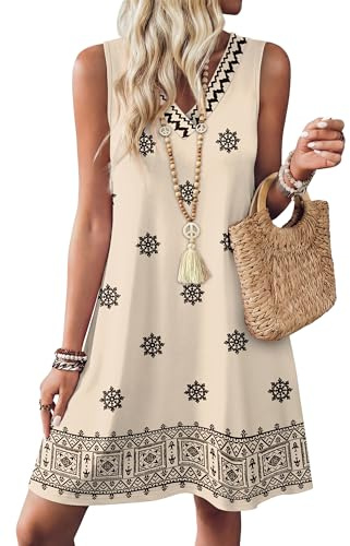 Aokosor Womens Summer Dresses 2025 Loose V Neck Sleeveless Sundress Beach Coverup with Pockets Floral/Plain/Eyelet