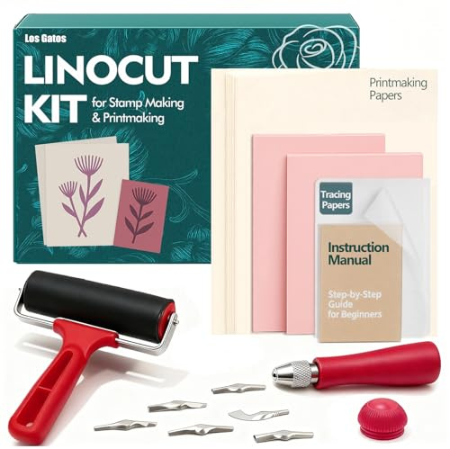 Lino Printing Kit Linocut Kit: Lino Cutting Set for Beginners & Kids | Lino Cut Kit with Rubber Blocks, Brayer, Linoleum Cutters, Tracing Papers & Starter Instructions - No Ink