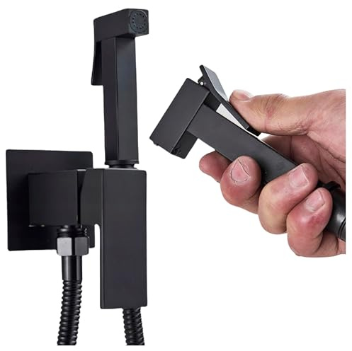 Robinet de bidet mural classique avec douche hygiénique, mitigeur eau chaude et froide, cartouche en céramique, corps en laiton, tuyau de douche de 100 cm, raccord G1/2, kit de salle de bain (noir)