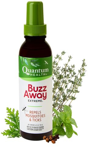 Quantum Health Buzz Away Extreme - DEET-free Insect Repellent, Essential Oil Bug Spray - Small Children and Up, Travel Friendly, 4 Fl Oz
