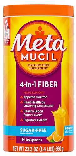 Metamucil Daily Fiber Supplement, Orange Smooth Sugar Free Psyllium Husk Fiber Powder, 114 Doses
