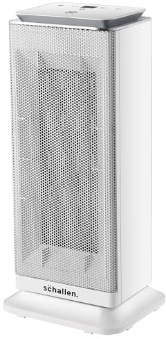 Schallen Floor Standing PTC Ceramic Heater Warm and Cool Air Fan with 24 Hour Timer, Remote Control and LCD Display in White