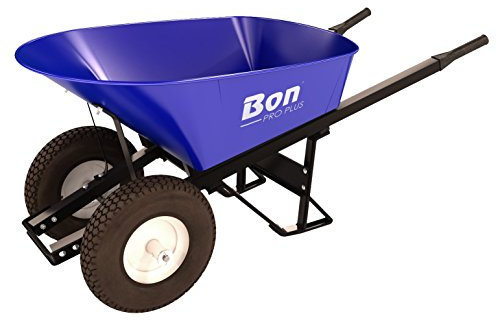 Bon Tool 28 901 Premium Contractor Grade Steel Double Wheel Wheelbarrow with Steel Hande and Knobby Tire, 6 Cubic Feet