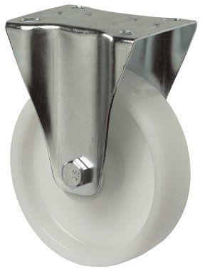 BSRollen Transportgeräte-Bockrolle, Kunststoff weiß, Durchm. 65 mm, Traglast 100 kg, Rollenlager, Anschraubpl atte