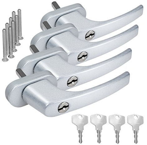 4 x Alu Fenstergriff in Silber F1 abschließbar - Stiftlänge 30mm