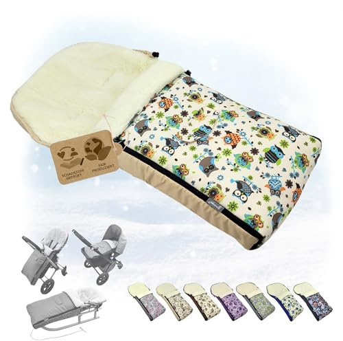 Babys-Dreams BAMBINIWELT universaler Winterfußsack (90cm oder 108cm), auch geeignet für Babyschale, Kinderwagen, Buggy, aus Wolle im Eulendesign (90cm, $4)