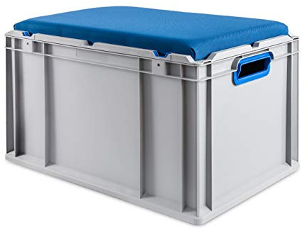 aidB Eurobox NextGen Seat Box, blau, (600x400x365 mm), Griffe offen, Sitzbox mit Stauraum und abnehmbarem Kissen, 1St.