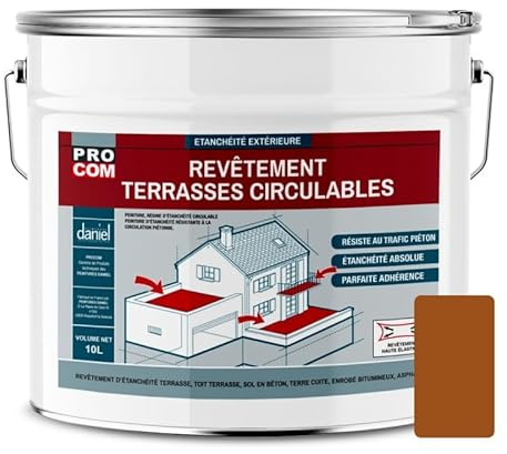 PRO COM Peinture, résine d'étanchéité imperméabilisation terrasse circulable, balcon, sols extérieurs, béton, plusieurs coloris 10 litres