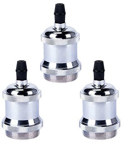 PETITES ECREVISSES Lampenfassung E27 Vintage Edison Metall Vintage Socket Lampenfuss Retro Adapter Beleuchtung für Pendelleuchte Hängelampe Halter DIY (3 stück, Silber)
