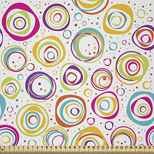 ABAKUHAUS Bunt Stoff als Meterware, Kreis und Punkt-Frühling, Microfaser Multi Zweck Dekostoff für Kunsthandwerke, 3M (230x300cm),Weiß Grün Gelb