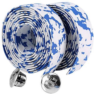 Fahrrad Lenkerband, reflektierend mit Lenkerstopfen Gravel Bike Tape 2 Stücke Blau Weiß for Rennrad und Offroad Fahrrad Fahrer