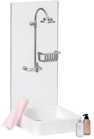 LUNDBY Dolls House Furniture Bathroom Set – Shower Cubicle + Towel + Shampoo + Soap – Doll House Accessories – 4-piece set for 11cm Mini Dolls – Age 4+ 1:18