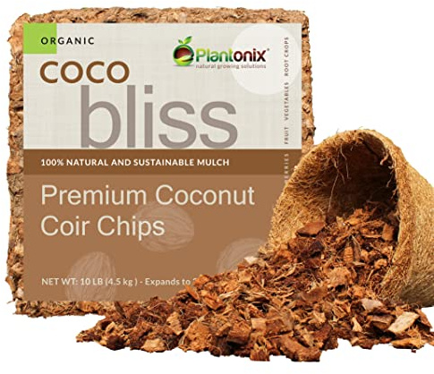 Organic Coco Chips for Plants (10lbs) - Coco Coir Chips - Coconut Husk Chips for Potting Soil, Garden Soil, & Seed Starter Soil - Coconut Mulch for Garden - Compressed Coconut Chips for Plants