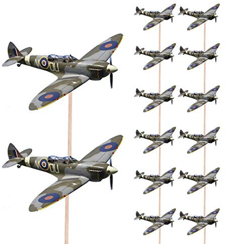 AK Giftshop Spitfire Aircraft Army Military Food & Cupcake Picks Toppers Party Decorations pack of 14)