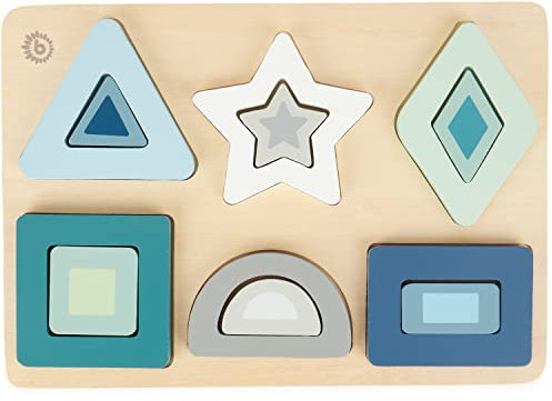 Bieco Holzspielzeug Baby - geometrisches Puzzle Steckspiel ab 1 Jahr - Pastell - Formen Puzzle Baby - Steckpuzzle Holz - Bauklötze - Holzpuzzle Formen und Farben Steckspiel Holz Formen Steckspiel