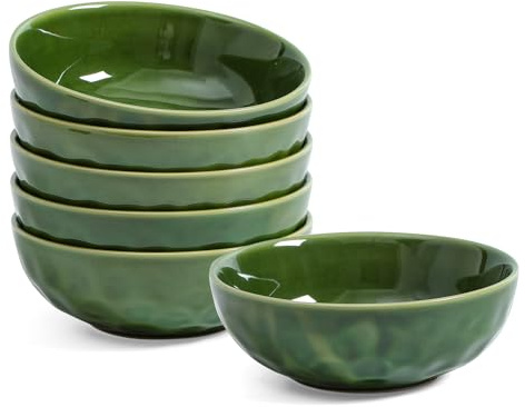 VICRAYS Keramik-Nudelschalen-Set, 900 ml Suppenschüsseln, große Salatschüsseln, splitterfest, spülmaschinenfest, mikrowellengeeignet, Servierschalen, 6 Stück (grün)