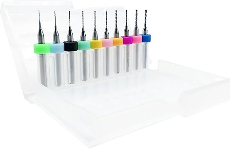 iYueMps 10 Stück PCB Bohrer Set, 0.1mm – 1mm Wolframstahl Micro Bohrer Set für PCB 3D-Drucker CNC-Gravur Präzisionsbohrer Schmuck Bohrwerkzeuge