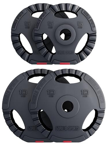 GORILLA SPORTS® Olympia Hantelscheiben - Einzeln/Set, 1,25kg, 2,5kg, 5kg, 10kg, 15kg, 30kg Gewichte, 50mm Bohrung, Tri-Grip, Kunststoff - Gewichtsscheiben, Olympiascheiben, Hantelscheiben-Set, Hanteln