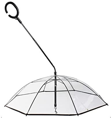 Transparenter Regenschirm für Hunde – Haustier-Regenschirm mit Kettenleine für Hunde, Regen, Schnee, Tagesspaziergang, hält Ihr Haustier trocken und bequem bei Regen mit Leine, C-förmiger
