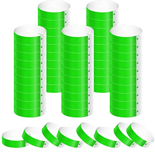 500 Uds Pulseras de Papel para Eventos, Impermeables Pulseras Identificativas Pulseras de Fiesta Discoteca Pulseras de Entrada para Eventos Festivales de Música Conciertos Concursos (Verde)