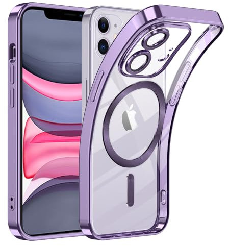TUUTPU Cover Magnetica per iPhone 11, Custodia Comaptibile con Magsafe Trasparente Antiurto Protezione Copertura della fotocamera Non ingiallente Sottile Silicone Telefono Clear Case, Viola