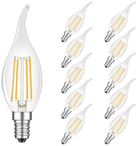 MZYOYO E14 Kerze LED Lampe,E14 4W Kerzenform Glühbirne,2700K Warmweiß,4W ersetzt 40 Watt,Vintage Kerzenlampe für Kronleuchter,400lm,Nicht Dimmbar,Klar,10 Stück(1er Pack)