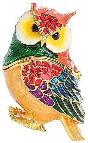 Cabilock Metall Eule Statue Handwerk Ornament Box Emaille Handgemalte Schmuck Lagerung Organizer