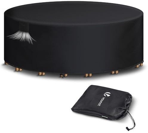 VOUNOT® Copertura per Mobili da Giardino, 420D Oxford Copertura Tavolo Esterno Impermeabile Anti-UV Antivento Antipolvere Telo Protettivo Cortile Copritavolo Copridivano con Uscita Aria Ø190x73cm