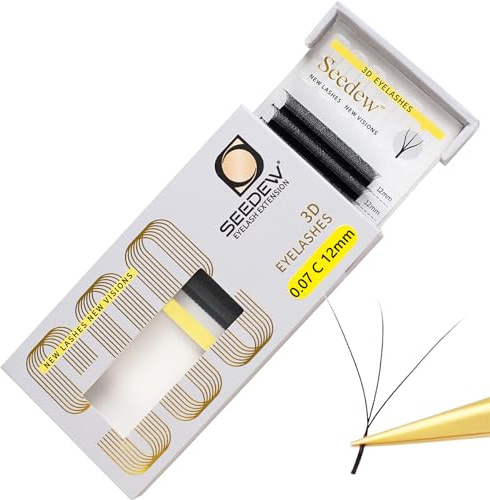 SEEDEW 3D Wimpernverlängerungen, 3D W-Form Wimpern, 0,07 C 12mm 12Reihen/Tablett, PBT Natürliche Weich Fachmann Falsche Wimpern Pfropfung für Wimpernkünstler, Schönheitssalon(Schwarz-0,07-C-12mm)