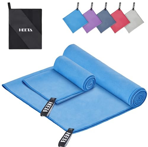 HEETA Mikrofaser Handtuch 2 in 1 (80x40cm+180x90cm) -Weich Schnelltrocknende Handtücher für Fitness, Camping und Outdoor-Aktivitäten, Microfiber Towel mit Aufbewahrungsbeutel Zum Reisen, Himmelblau
