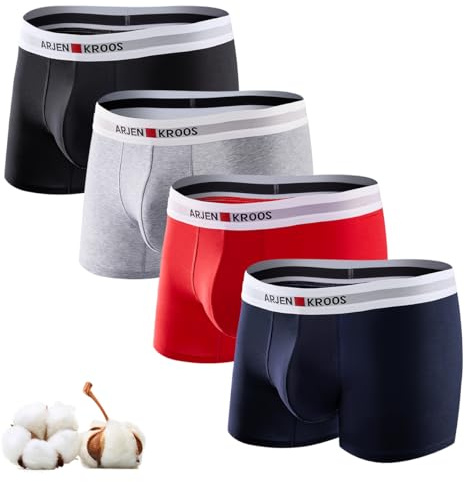 Casey Kevin Kalsonger för män, retroshorts, herrunderkläder, boxershorts av kammad bomull, inga repande etiketter, 4-pack, B3 flerfärgad (4-pack), XL