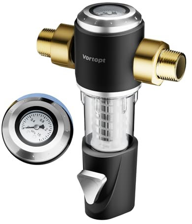 Vortopt Rückspülfilter mit Manometer, Automatische Waschanlage mit Schaber,Hauswasserfilter,Brunnenfilter,Regenwasserfilter,40 Mikron,Q800