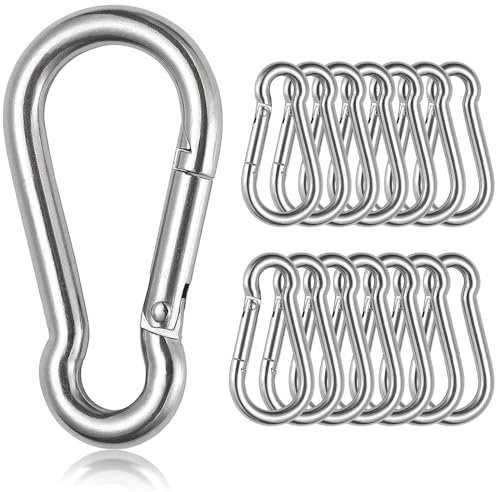 Czkonore 15 Stück Karabiner Set, 6 x60mm Klein Karabinerhaken Belastbar bis 180kg, Karabinerhaken für Schlüsselanhänger, Camping, Hängematte, Hundeleine (15 Stück Silber, 6 * 60mm)