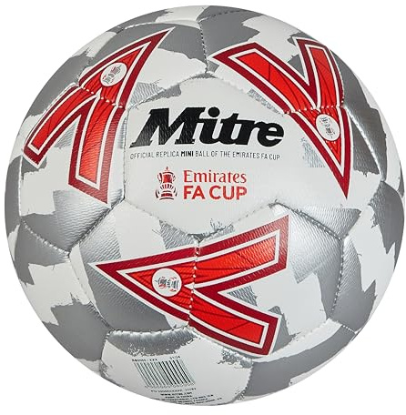 Mitre Mini FA Cup Unisex Football, White/Silver/RedMini