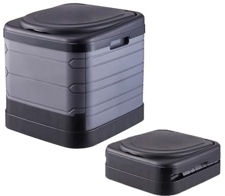 Walkervo Campingtoilette Faltbar Ohne Chemie Max 150KG Camping Toiletten Mit 1 Rolle Müllsäcke Campingklo Mit Deckel Notfall Toilette Für Outdoor Camping Stau,Grey,Oval