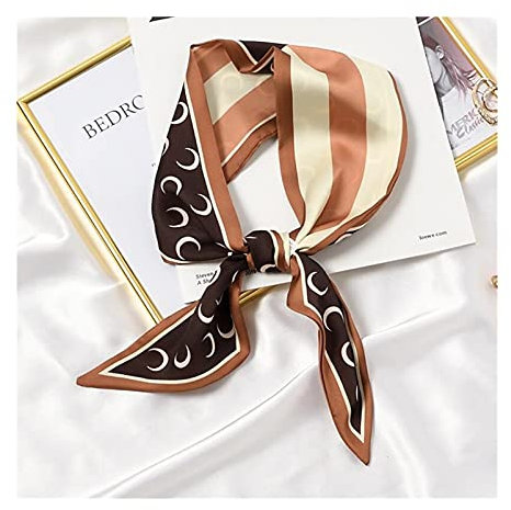 AJOHBM Elegantes Muster 2021 Dame Silk dünne Halstücher Hauptband-Wraps Foulard Langer Band-Halstuch Frauen Accessoires Krawattenschal(Coffee Line)