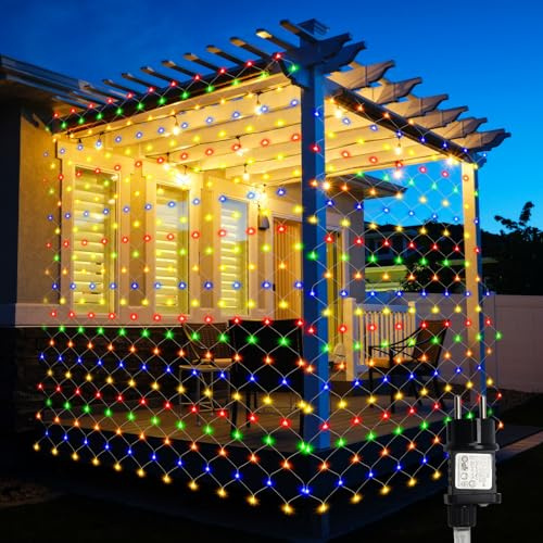 Cecaylie 3x2m lichternetz außen & innen, LEDs Farbe lichternetz mit 8 Modi + Memory-Funktion, IP44, zur Dekoration von Balkonen, Gärten und Häusern verwendet werden