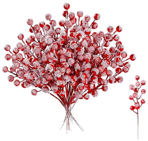 23GUANYI 16 Stück Rote Beeren Deko Weihnachten, Beerenzweig Künstlich Holly Beerenzweig Rote Beeren Zweige Deko für Weihnachtsdeko Blumensträuße Heimdekoration DIY Handwerk