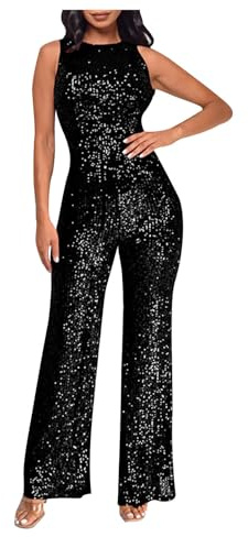 Jumpsuits for Women UK Slim Sequin Sleeveless Playsuits Trousers Plain Tunic Rompers Sparkly One Piece Pants Shining Overalls Elegant Sexy Coveralls Party Club Wedding Casual Outfit
