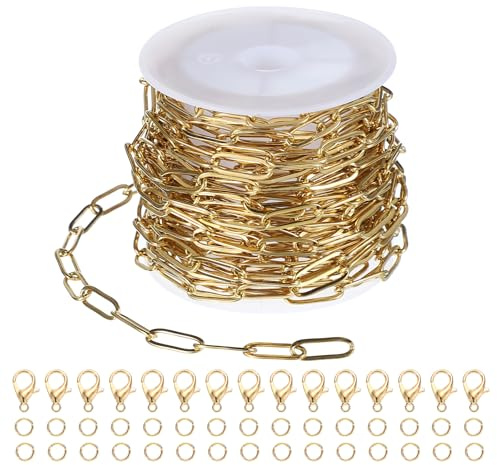 PATIKIL Stainless Steel Jewelry Chain, 16Ft 4mm Oval Link Cable Chains for Necklace Earring Bracelet Findings Jewelry Making Trucker Hat Chains, Gold
