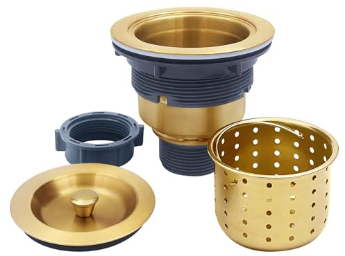 3-1/2-Inch Kitchen Sink Drain Strainer Assembly Kit, GZILA Deep Waste Basket Strainer with Sealing Lid Sink Stopper, 304 Stainless Steel Brushed Gold