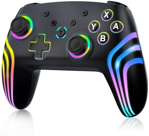MYSTILUCK Controller Wireless Pro per Switch/Switch 2/Lite/OLED/PC, Controllore con illuminazione RGB 7 Colori Cambiabili/Trigger Effetto Hall/Vibrazione Duale/Turbo,Design Ergonomico Joystick Preciso