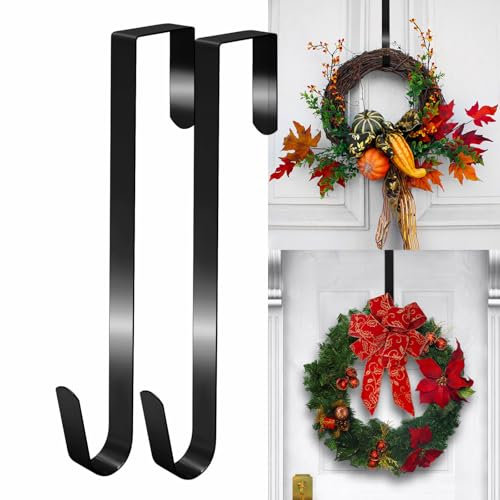 GJV Lot de 2 Cintres pour Couronne de Noël - Porte d'Entrée, Festival, Porte en Métal pour Décorations (Noir, 31 cm)