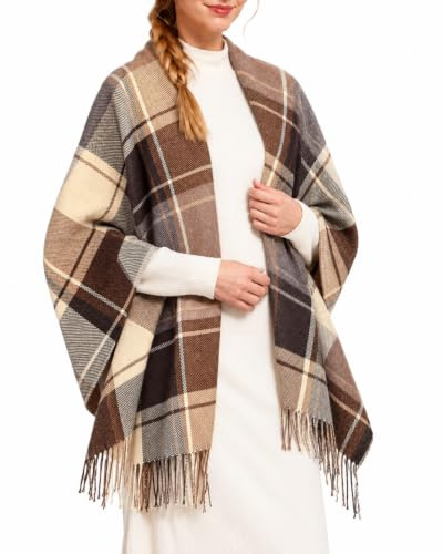 Miss Lulu Pashmina Donna Elegante a Quadri, Stola Calda Effetto Cashmere | Pashmina calda 200 x 60 cm con motivo tartan e frange, da indossare come sciarpa, scialle o stola in autunno e inverno